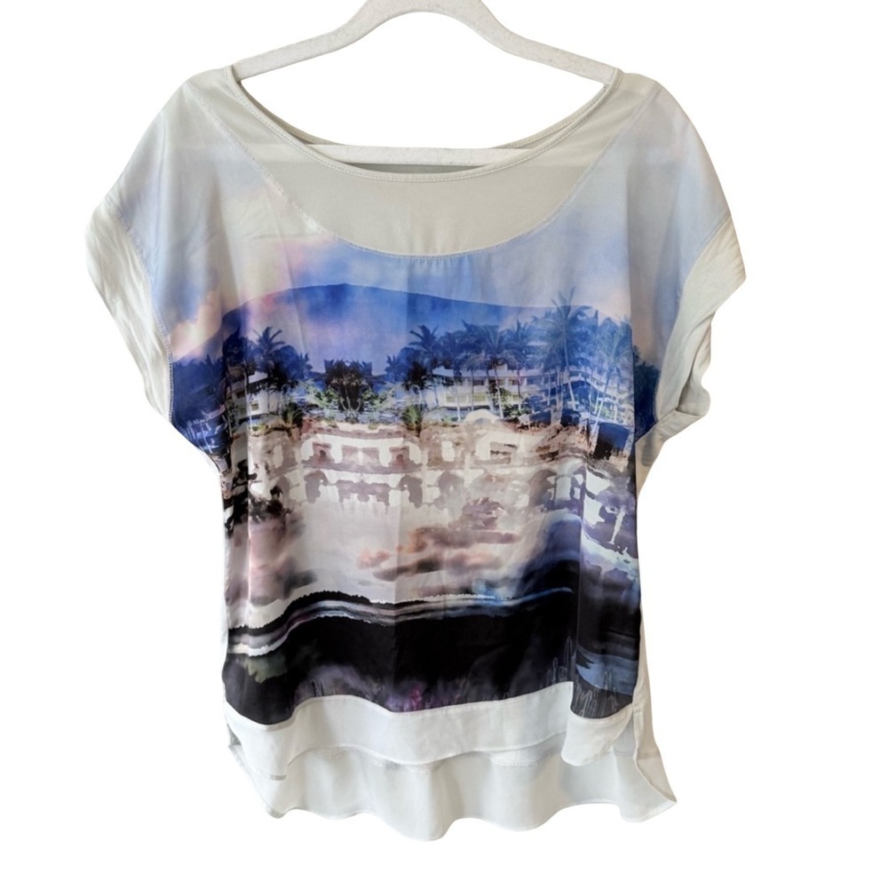 Joe Fresh Graphic Landscape Blouse in White and Blue Women’s L